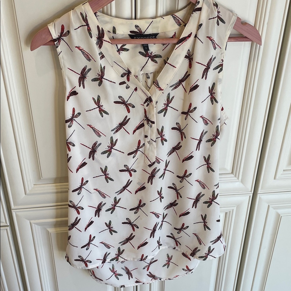 Express White and Black Dragonfly Print Blouse